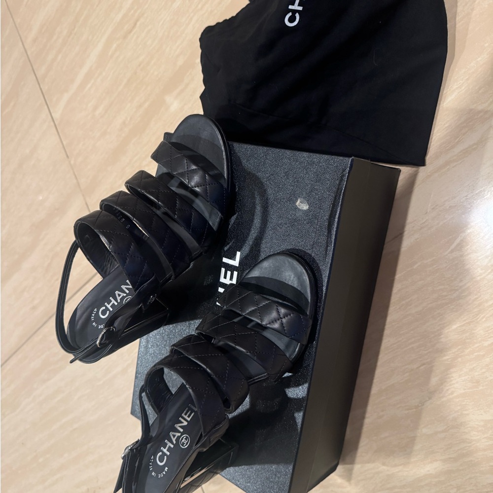 CHANEL Black Quilted Strappy Heels excellent condition